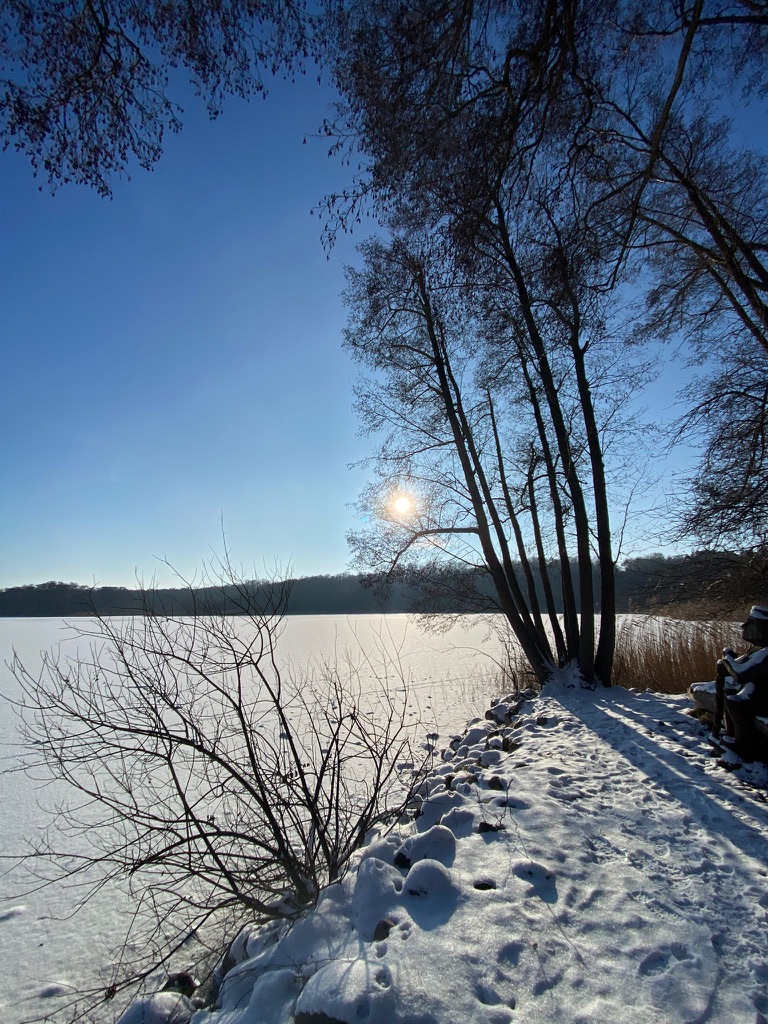 Wintersonne über dem vereisten Jabelschen See
